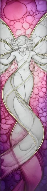 Free abstract angel art bookmark featuring a swirling white angel with a pink background
